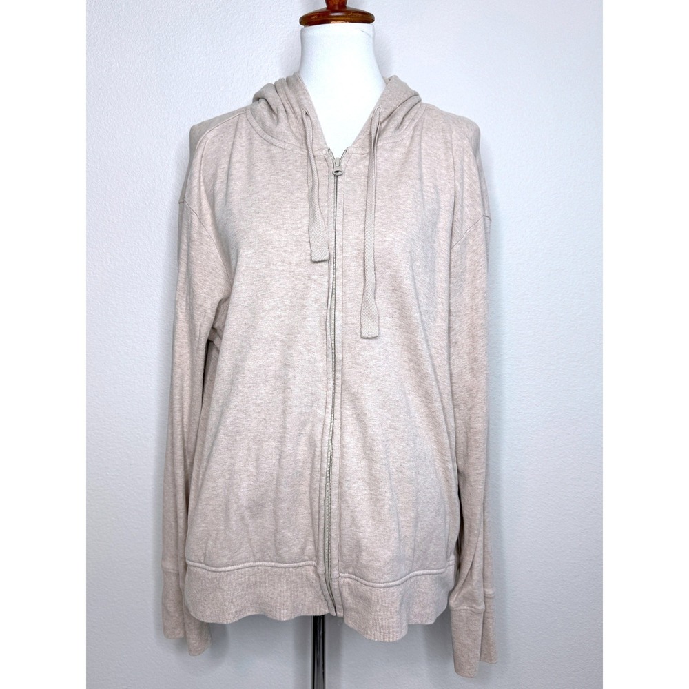 PACT Organic Cotton Knit Full Zip Womens Hoodie Tan Large Sustainable Loungewear